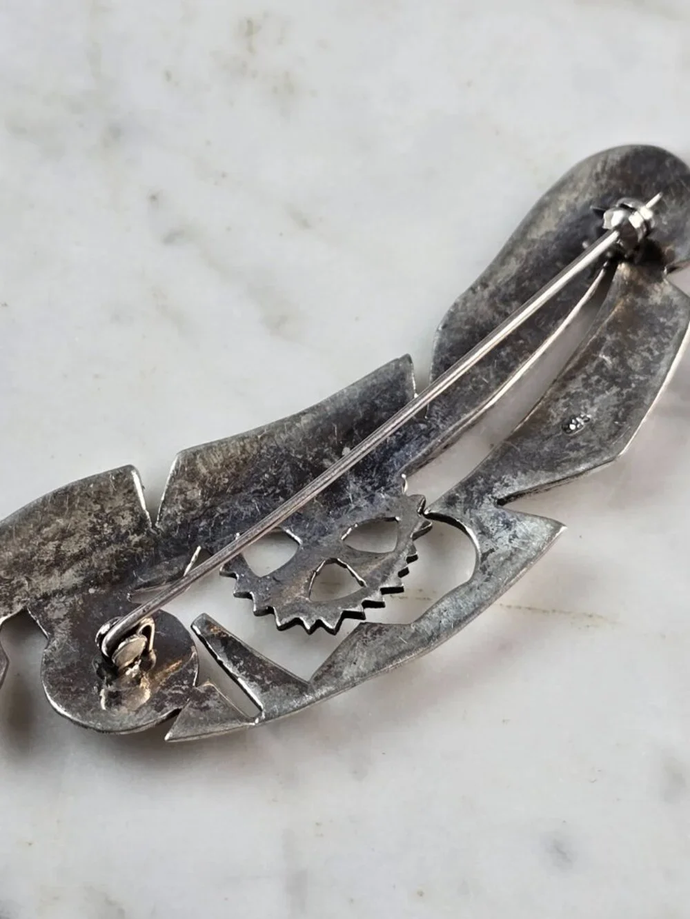 Womens Vintage Estate Sterling Silver Native American Feather Brooch 13.1g E655